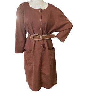 Worthington Woman Brown Button-Up Dress 2 Pockets & Belt Plus Sz 20W #23Q
